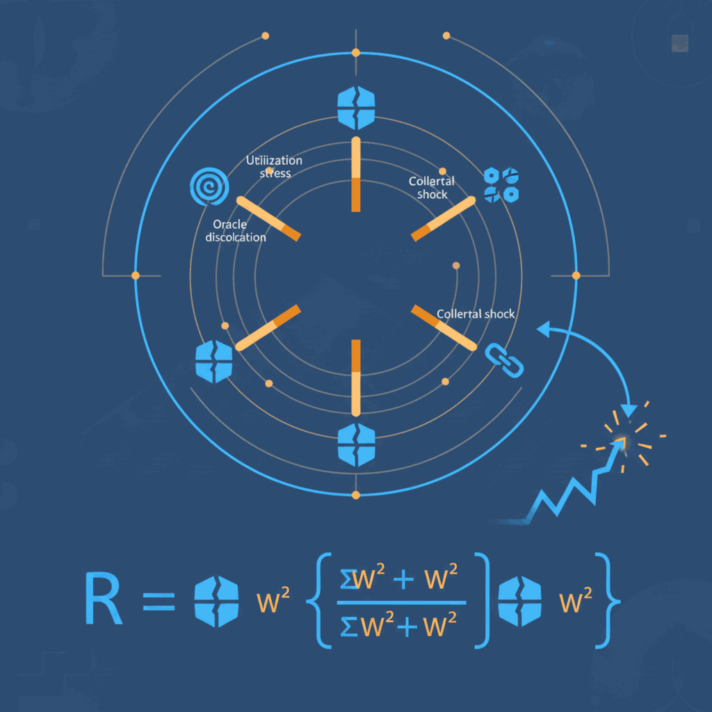 Weighted risk score model with flow, utilization, collateral, concentration, and oracle factors